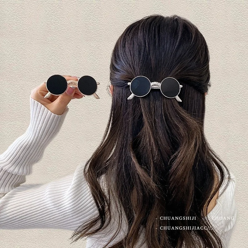 Creative Metal Barrettes Personalized Funny Black Sunglasses Hair Clips For Women Cute Girls Hairgrips Headwear Accessories creative retractable bookends foldable metal bookcase for student desk office