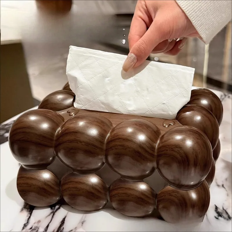 New Chinese Style Wood Grain Tissue Box Plastic Cotton Candy Design Luxury Napkin Holder for Home Decoration Aesthetic Table