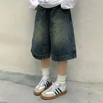 Y2K Vintage Baggy Jean Shorts Womens Washed Wide Leg Capri Pants Casual Barrel Jeans Denim Shorts Mens Oversized Jorts 1