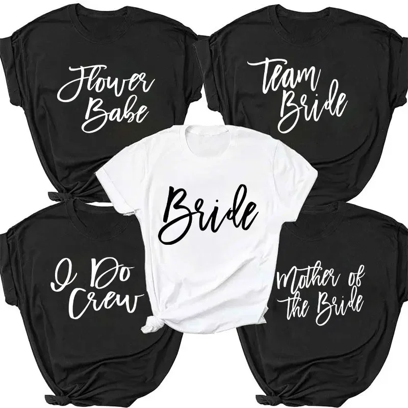 

Team Bride T-shirt Girls Bridal Wedding Bachelorette Hen Party Women Tees Casual Basic O Neck Short Sleeved Black White Tops