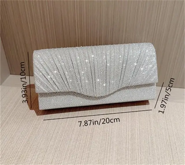 Women Lady Female Silver Evening Dinner Clutch Shiny Elegant Bag Shoulder Bag Handbag Glitter Purse Party Wedding Handheld Bag 4