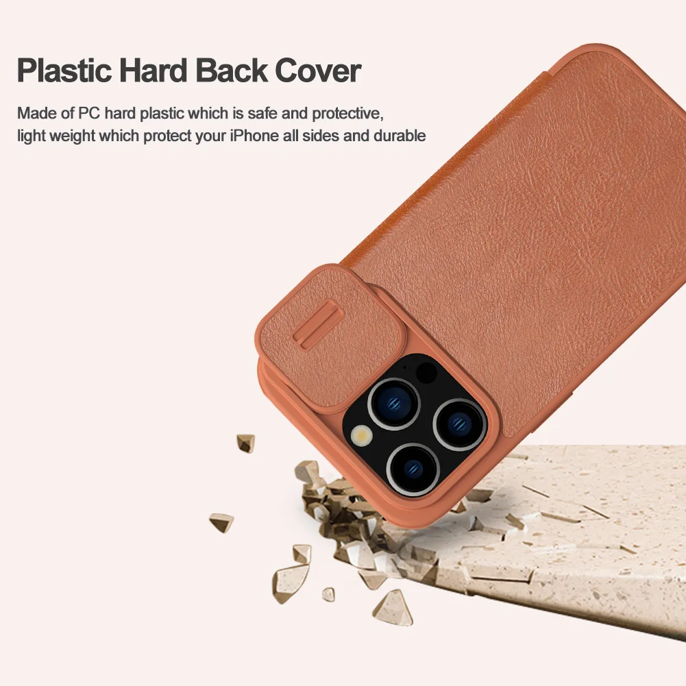 For iPhone 15 Pro Max Nillkin Qin Pro Leather Case Slide Camera Case Card Slot for iPhone 15 Pro Flip Cover iPhone 15 Lens Case