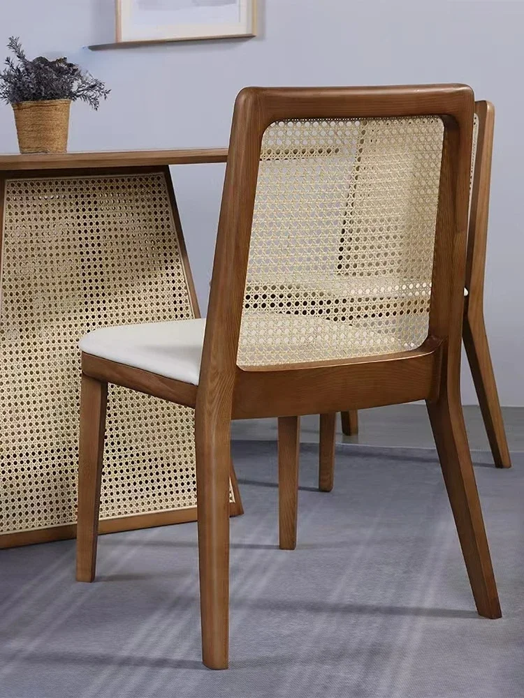 Japanese Style Rattan Woven Minimalist Armchair Ins Nordic Style Comfortable Backrest Chair Medieval Small Family Dining Chairs