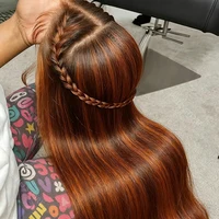 Perruque à mèches en cheveux humains 4/350 #   Perruques Lace Front 13x4 Ombrées Lisses Effet Os, Couleur Roux Orange Brun, Perruque Frontale 13x4 pour Femme 1