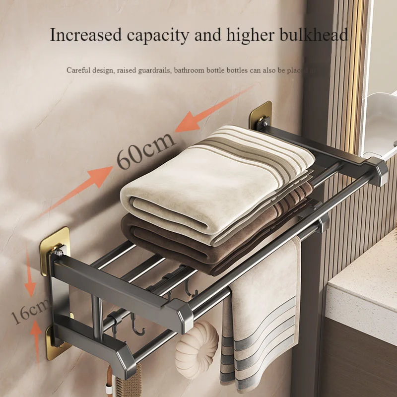 Towel Rack Bathroom No Drilling Towel Rack 40/50/60cm with Hook Multfuntional Wall Mounted Shelf Storage