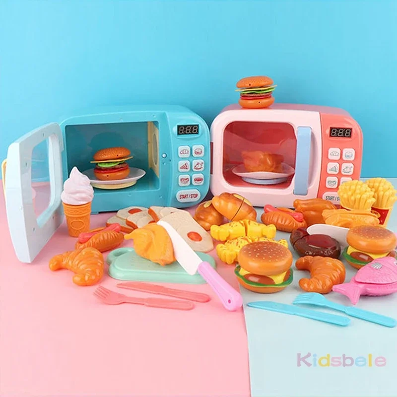 Kid's Kitchen Toys Simulation Microwave Oven Educational Toys Mini Kitchen Food Pretend Play Cutting Role Playing Girls
