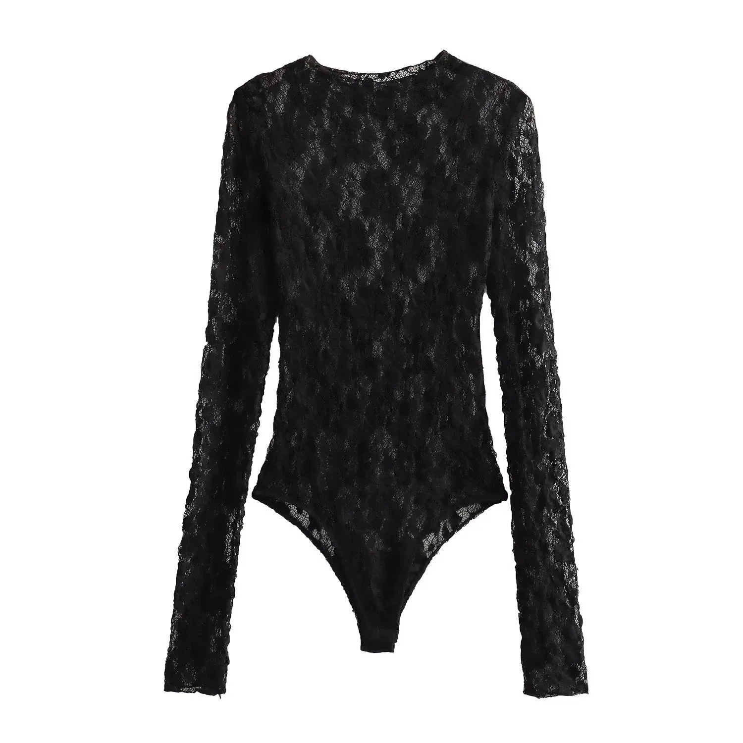 Lace Bodysuit Women's Bodysuit Auutmn Black Cutwork O-Neck Long Sleeves High Spandex Bodysuits Sexy Lingerie For Fine Women