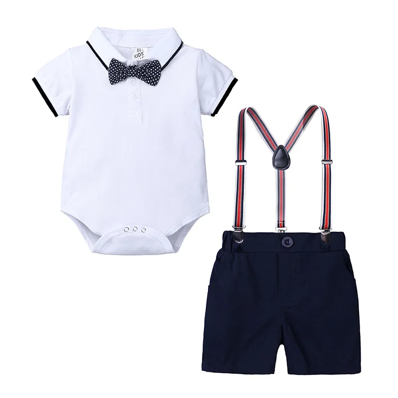 

Baby Boys' Formal Suits Kids' Summer Short Sleeve Romper Braces Gentleman Style Creeper Shorts 2 Pieces Set 0-18 Month