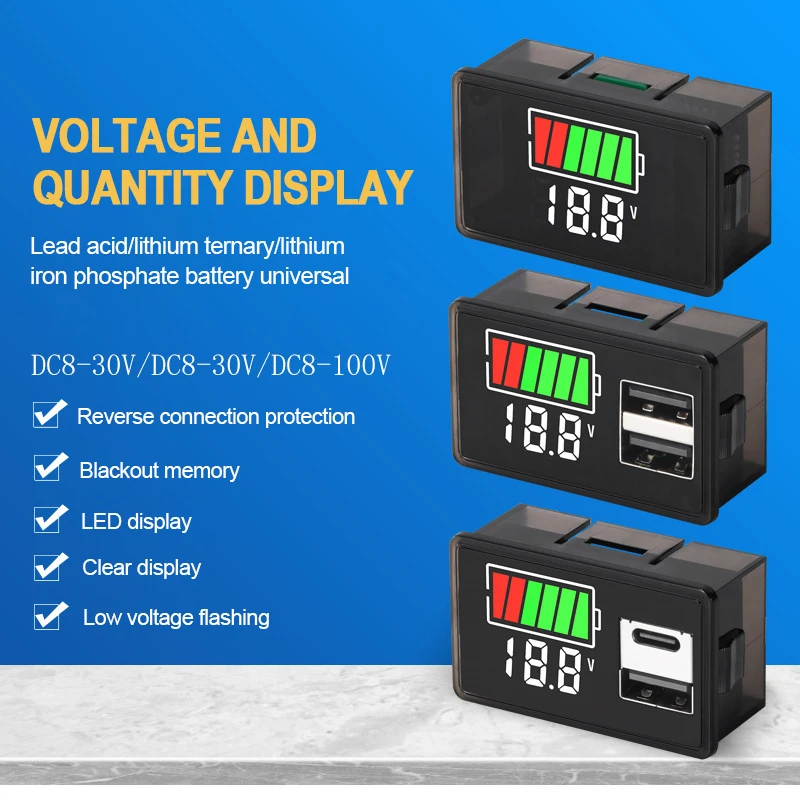 DC8-30V/100V автомобильный аккумулятор, вольтметр, индикатор уровня заряда, литиевый телефон, цифровой вольтметр