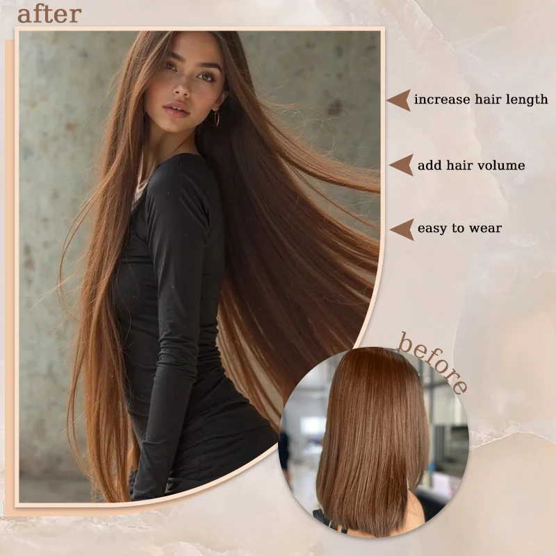 40inch Super Long Hair Extensions Wig Straight 5Clips in Hair Extensions Synthetic Hairpiece Fake Hair for Women Daily Party Use