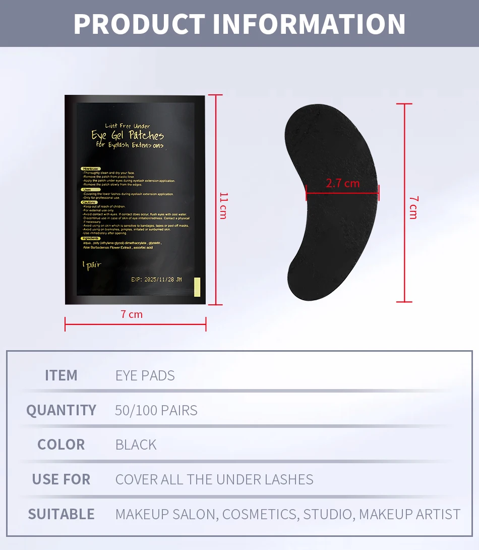 Description Picture 3 of item50pairs Padding UV Black Patches Eyelash Extension Eye Gel Patches Hydrogel Patch Eyelashes Makeup Stickers
