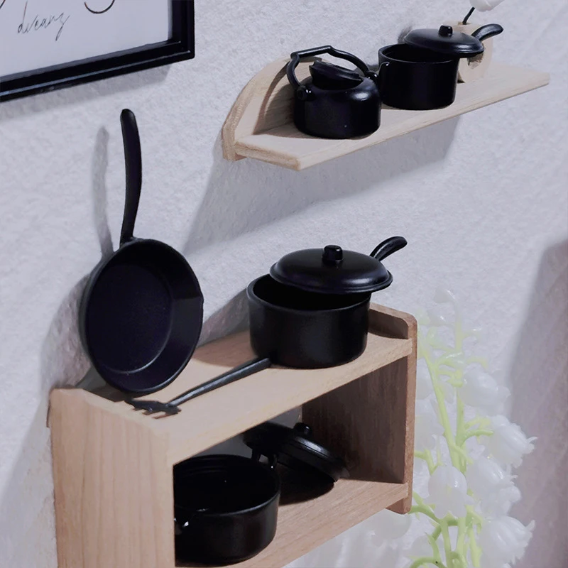 Miniature Dollhouse Cookware Pot Set with Kitchen Utensils - 11-Piece Decorative Micro Scene Props Gift Set