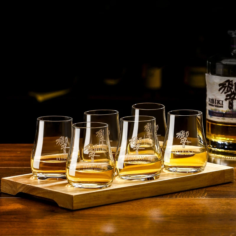 Whiskey Glass Round egg shaped Whiskey Glasses with Wooden tray Whiskey Tumblers