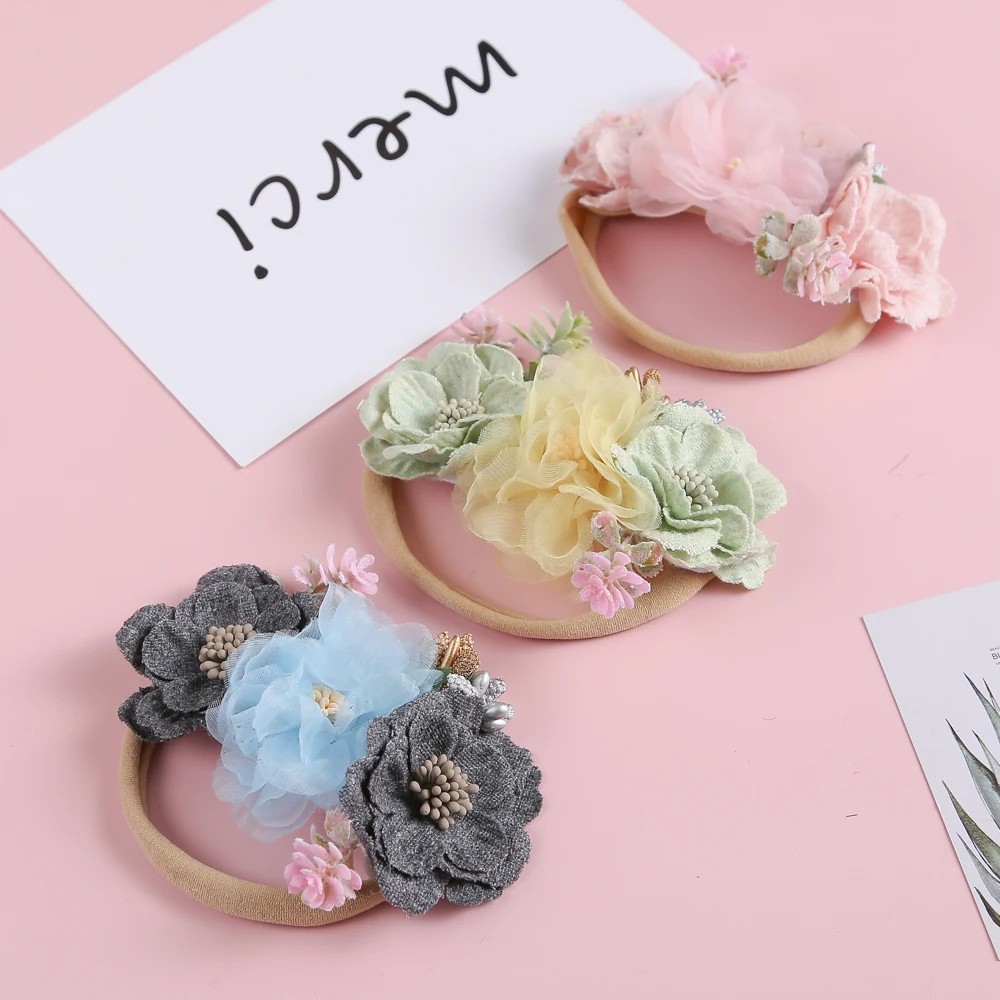 Princess Florals Headband Newborn Baby Elastic Hair Bands Flowers Photography Prop Infant Headwear Children's Hair Accessories