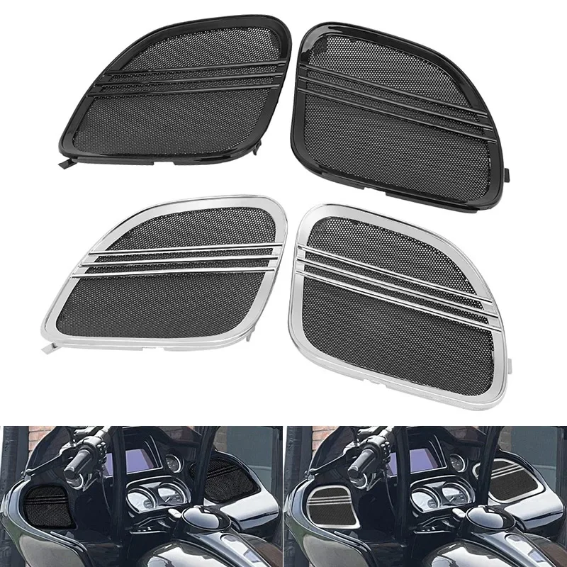 

For Harley Touring Road Glide Limited FLTRK Special FLTRXS 2015-UP Black Motorcycle Tri-Line Speaker Grills Cover Trim Mesh