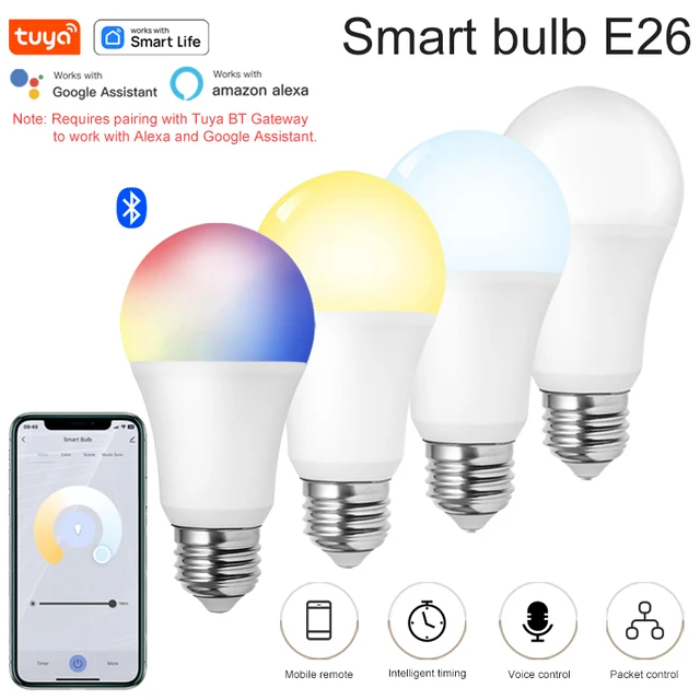 Lâmpada Bluetooth para Casa Inteligente Tuya, Lâmpadas Inteligentes RGB, Lâmpadas Inteligentes dos EUA, Controle Google e Alexa Necessário, Gateway Bluetooth Tuya, E26, 120V 1