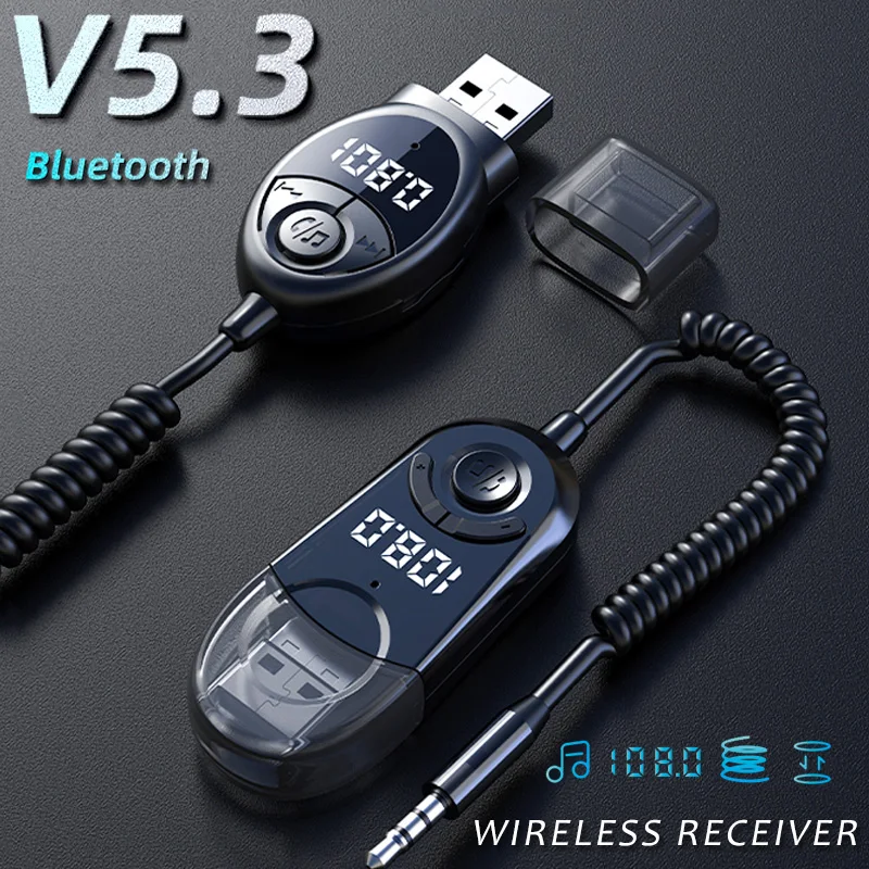 

Bluetooth Audio Receiver Car Adapter USB Wireless Car USB to 3.5mm Jack Mic Handsfree Bluetooth 5.3 Music Wireless Receiver LED