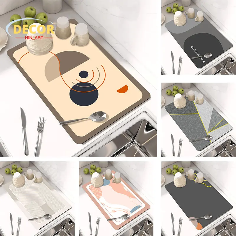 

Abstract Geometry Drain Pad Dishes Drying Mat Kitchen Countertop Tableware Draining Pads Super Absorbent Diatom Mud Mats Coaster