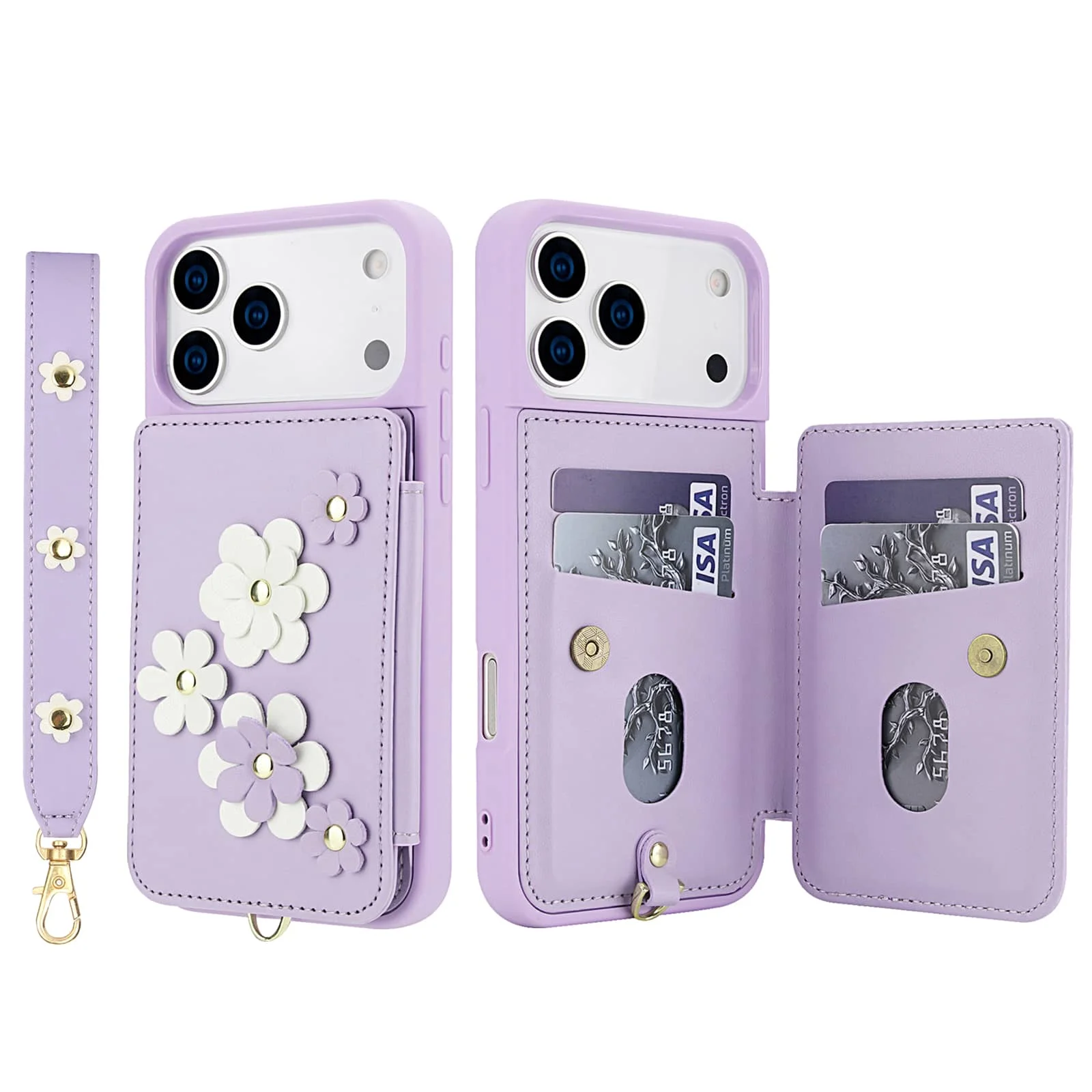 Stylish Flower Design Crossbody Wallet Case with Card Holder & Magnetic Kickstand - Shockproof Protection