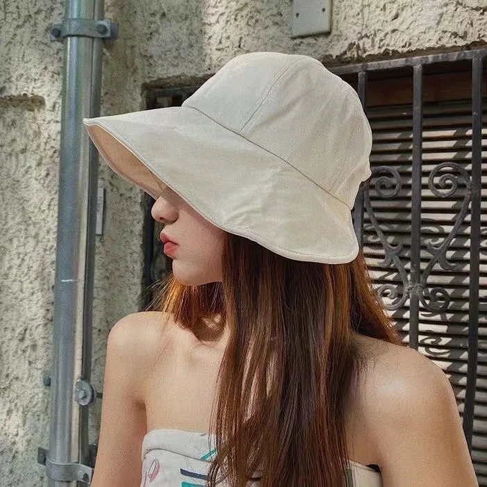

Women Summer Sunhat Cotton Ponytail Bucket Hat Outdoor Beach Adjustable Sun Visor Hats Solid Color Foldable Panama Fisherman Cap