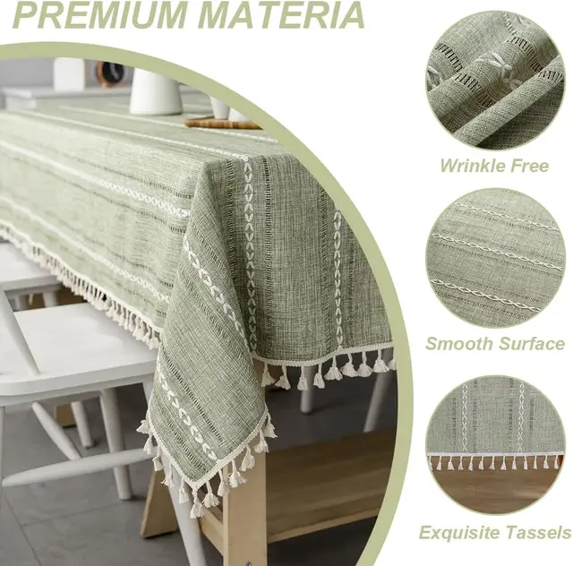 Nappe à pampilles à rayures en coton et lin, résistante aux taches et à la poussière, couverture de Table pour cuisine, salle à manger, décoration rectangulaire 6