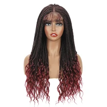 

Synthetic Braided Lace Front Wigs 20 Inch Ombre Red Box Braids Lace Women's Wig Black Brown 4x4 Lace Wig with Wavy Ends Cosplays
