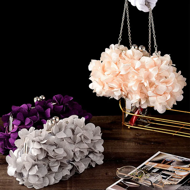 Small Satin Floral Purse Luxury Brand Bags for Women Trend 2024 Wedding Bridal Evening Party Clutch Handbag Chain Messenger Bag