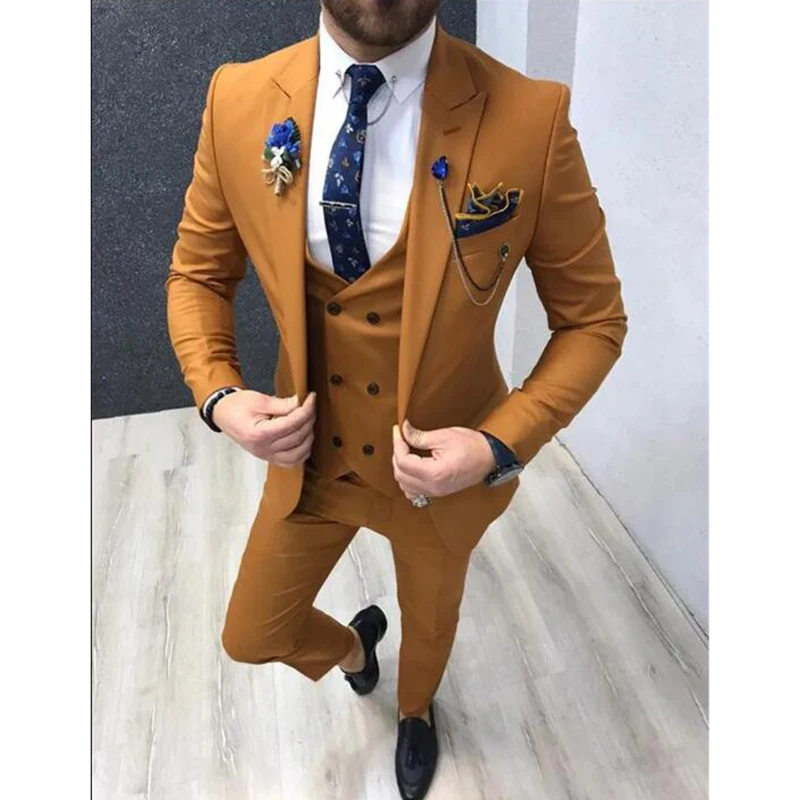 Nuovi abiti da sposa classici per uomo 2024 Risvolto con visiera Custom Made Sposo Smoking da sposa Slim Fit Abito maschile (giacca + pantaloni + gilet) - immagine 3