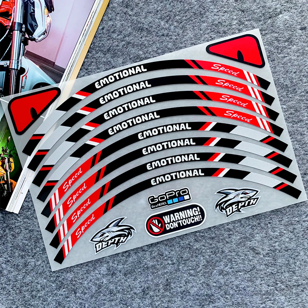 8PCS 10in 12in 13in 14 in Universal Motorcycle Wheel Tire Stickers Reflective Rim Tape Motorbike Bicycle Decals (for one wheel)