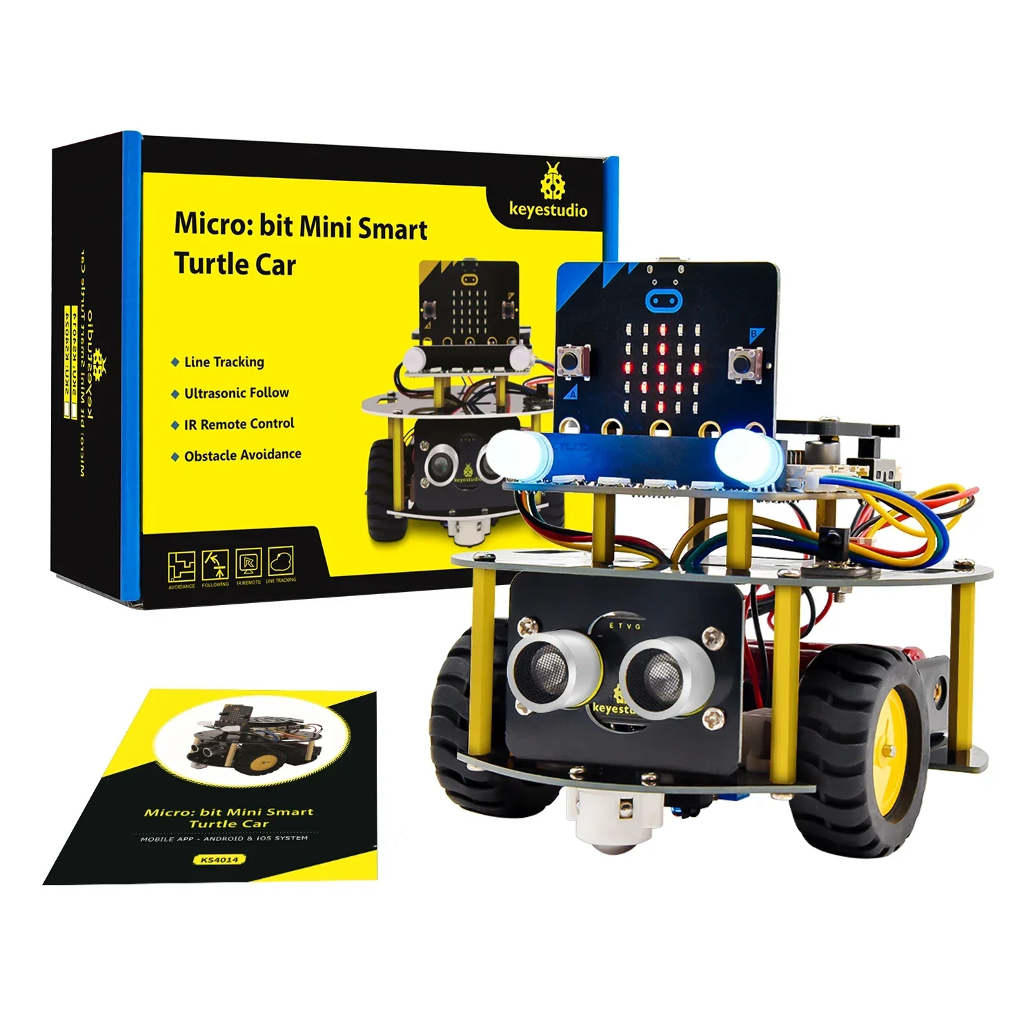 Keyestudio Micro:Bit V2 Robot Car Mini Smart Turtle Robot Kit for MicroBit Car Python Programming STEM Electronic Kit Toys