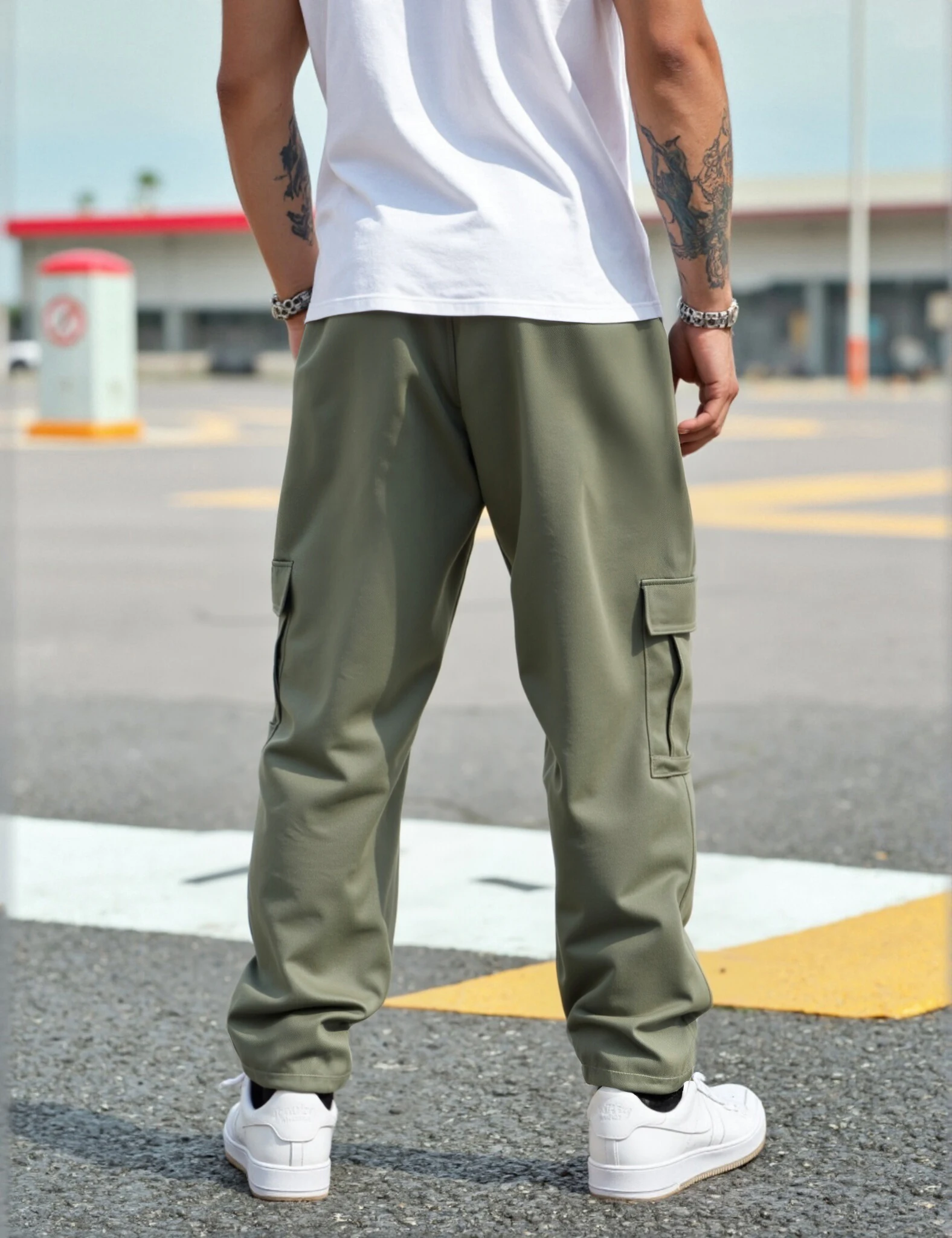 New men's overalls multi-pocket loose men draw rope solid color outdoor hiking overalls 3