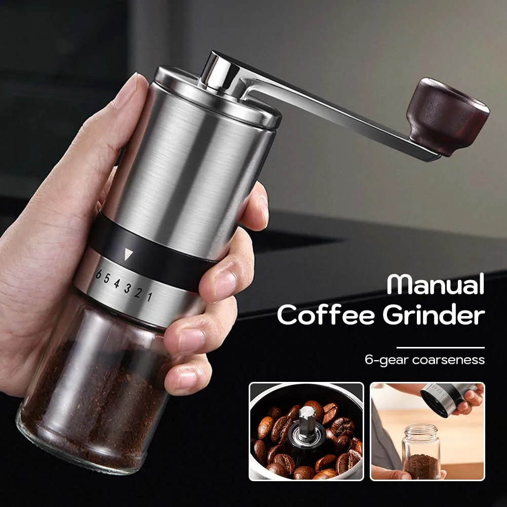 

1PCS Portable Manual Coffee Grinder Stainless Steel Hand Coffee Mill Ceramic Adjustable Coffee Bean Grinder For Home Office