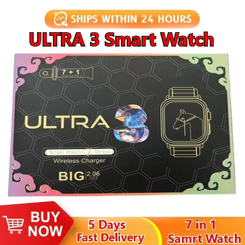 2.2HD Amoled Circular Watch10 Ultra3 Watch Men Screen 7 Straps ECG Monitoring Aquatic Clock Inteligente Blood Meter