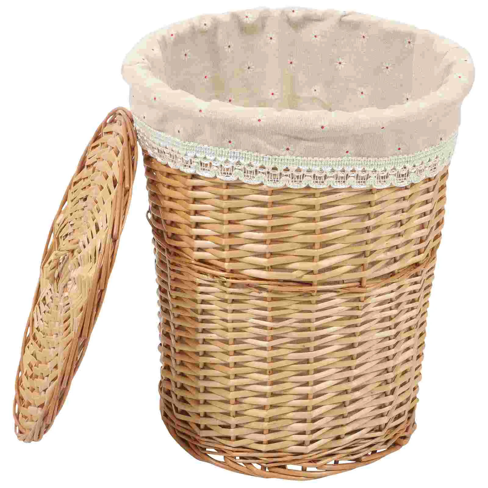 

Laundry Hamper With Lid Woven Storage Basket Sundries Makeup Organizing Household Home Container Toy Dirty Clothing Child