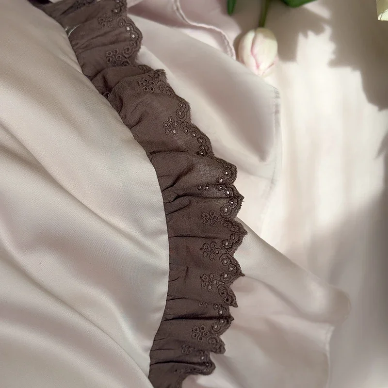 Three-dimensional Handmade Lace Flower Embroidery Lyocell Cotton Bedding Set Duvet Cover Bed Sheet/Fitted Sheet Pillowcases 4Pcs