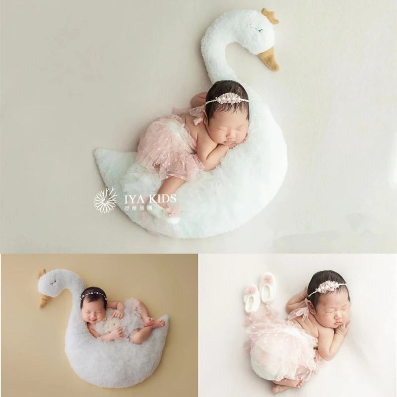 Dvotinst Newborn Baby Photography Props Creative Prop Furry Cute Posing Swan Hat Outfits Studio Shoots Accessories Photo Props