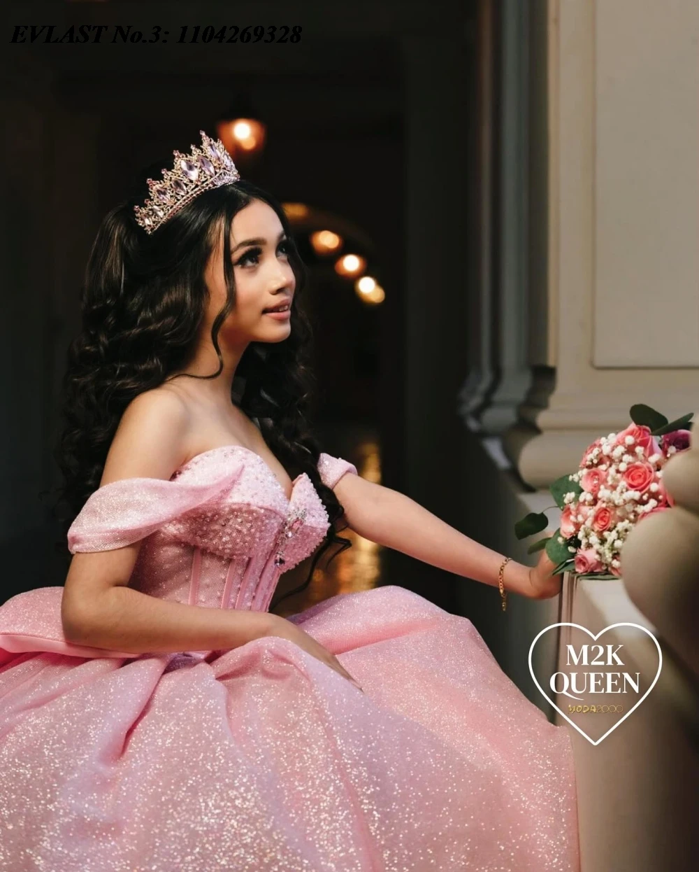 EVLAST Pink Quinceanera Dress Ball Gown Shiny Applique Beading Bow Mexico Corset Sweet 16