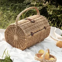 Outdoor Camping Storage Basket Cane Handmade Storage Items Card Buckle Design Picnic Basket Convenient Practical Rattan Tray 2