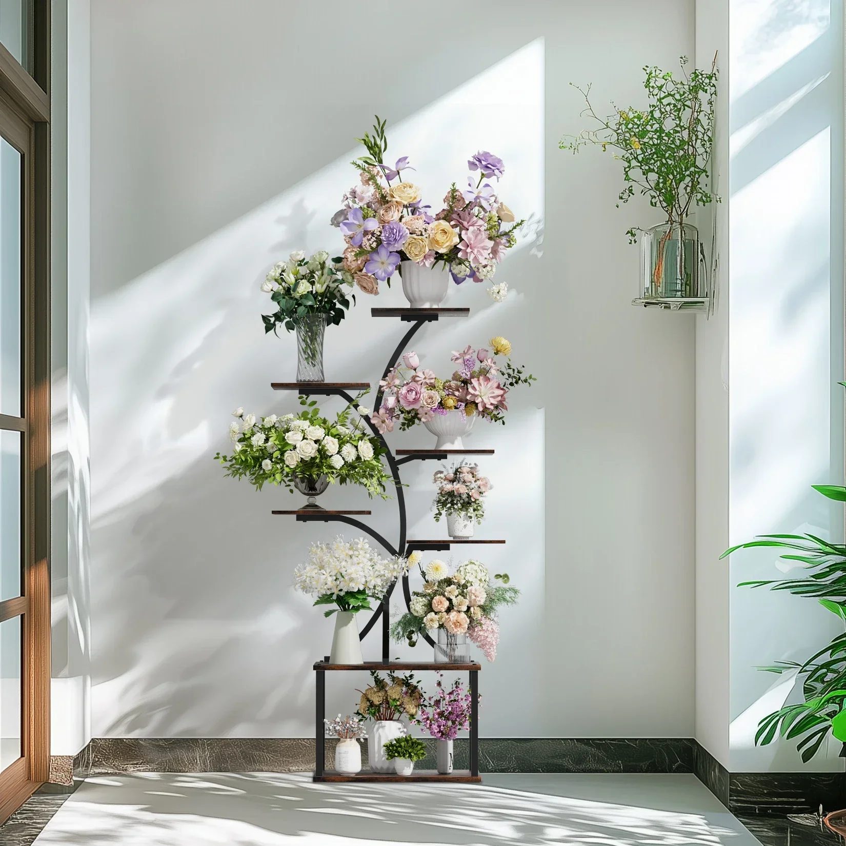 Tree-Shaped Industrial Plant Display Stand Rack Corner Holder Flower Multiple Shelves Rack Organizer