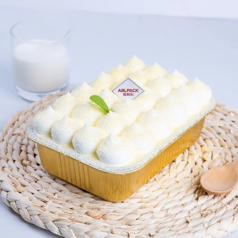 Aluminum Foil Cake Baking Boxes Thickened Gold Without Strap Disposable Rectangular Aluminum Foil Boxes(750ml)