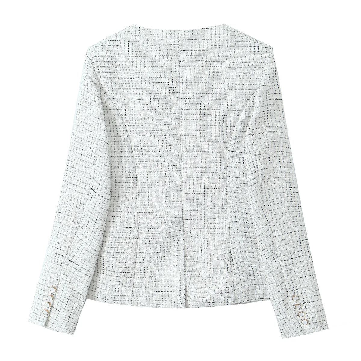 French Style Retro V collar Plaid Woven Tweed Blazer + High Waist Mini Short Skirts Suits 2 pieces 1 Set Black White