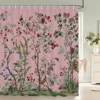 Flowers Birds Bath Curtain Waterproof Fabric Shower Curtains Floral Leaves Landscape Printing Bathroom Screen Home Decoration 2