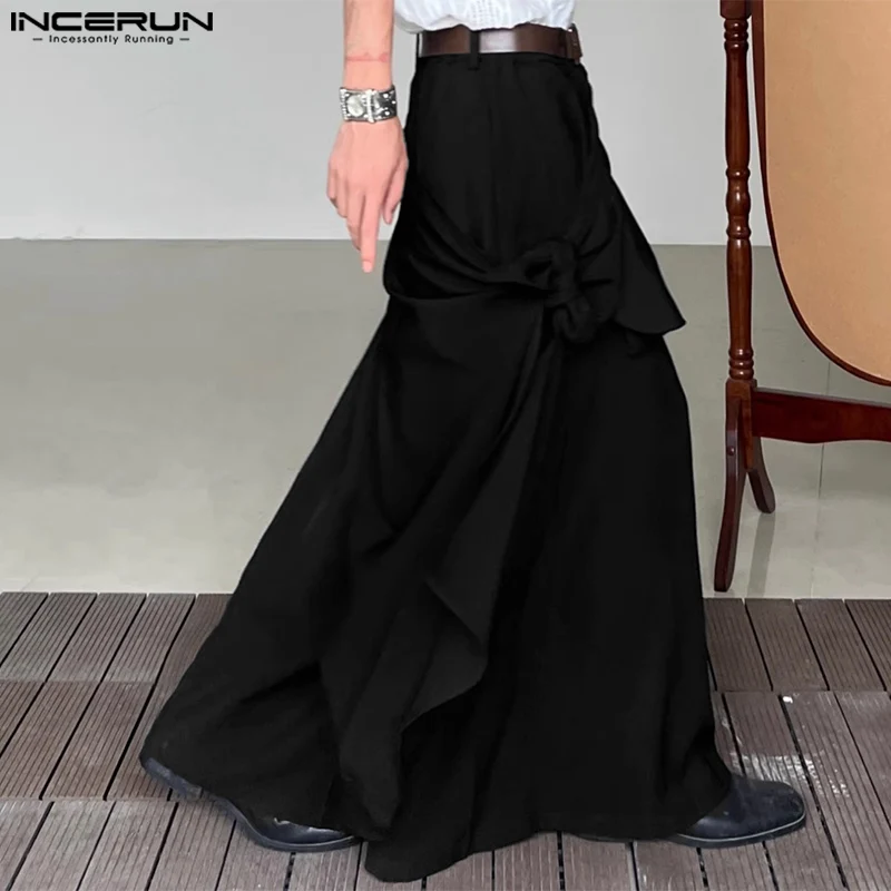 Men Wide Leg Pants Solid Loose Button Joggers Oversize Irregular Trousers Men Streetwear 2023 Fashion Skirts Pants S-5XL INCERUN