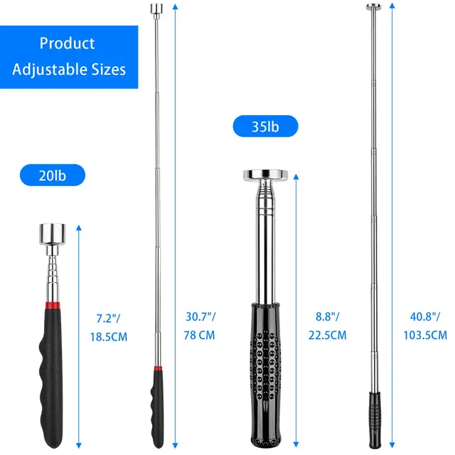 Aoreun Pack Of 5 Magnetic Telescopic Rod, Stainless Steel Magnetic Telescopic Rod, Recording Tool, Durable Telescopic Magnetic Collector With Pocket Clip For Extra Observation (1.5 Lb 3 Lb 10 Lb 15 Lb