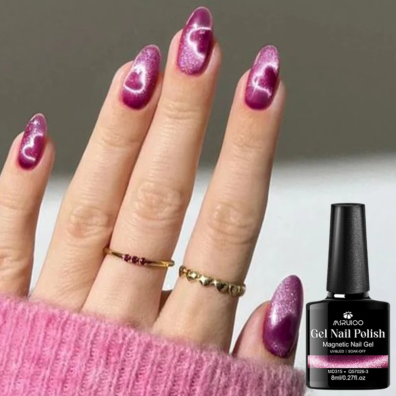 6개입 8ml 캣 마그네틱 젤 네일 폴리쉬 세트 와인 레드 마이야르 마그네틱 세미 퍼머넌트 쏙 오프 UV 젤 바니쉬 네일 용품 DIY