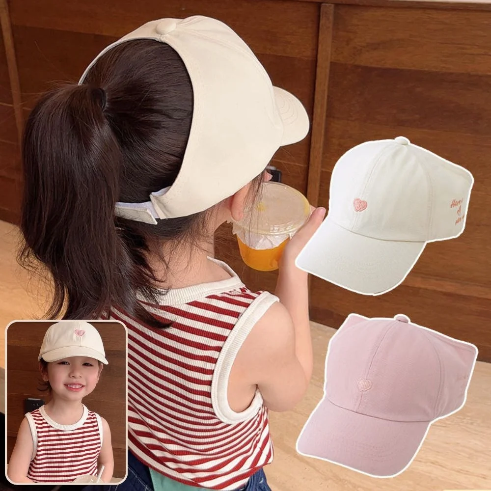 Fashion Kids High Ponytail Baseball Cap Heart Printed Travel Caps Summer Sun Visor Caps For Girls Boys Adjustable Hip Hop Hats