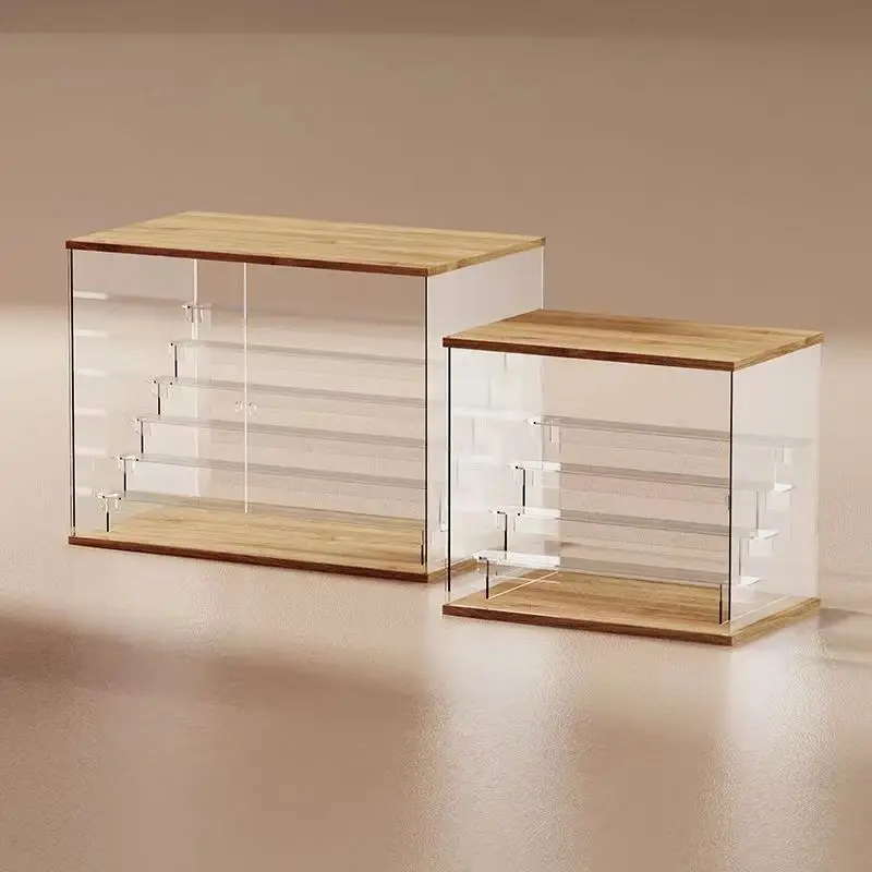 Transparent Acrylic Ladder Display Box Solid Wood Dustproof Storage Box For Blind Box Toys, Car Models Storage and Display 2