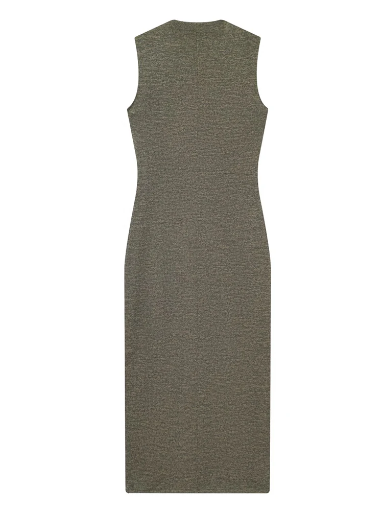 Women's Dress Vest Style Splice Long Dresses Spring Summer 2026 Button Sleeveless V neck Midi Dress Street Casual Dresses