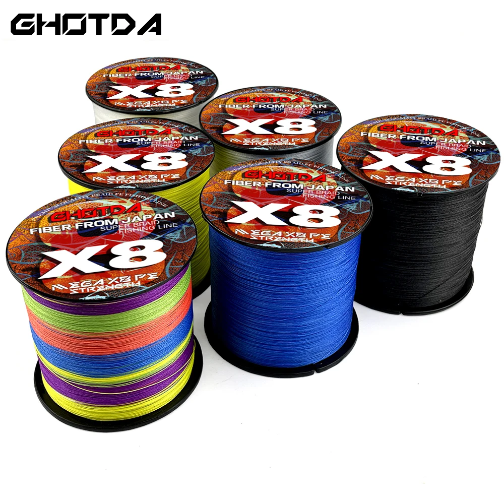 GHOTDA 8 Strands Braided PE Fishing Line 500M 1000M Fly Wire Multifilament Carp Wire X8 Japan Multicolor Sea Line Super Strong 6
