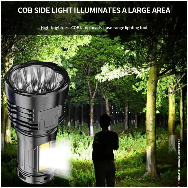 

Super Bright Flashlight 8 LED +1 COB Ultra Powerful Led Torch Light Rechargeable COB Side Light 5 Modes Outdoor Adventure